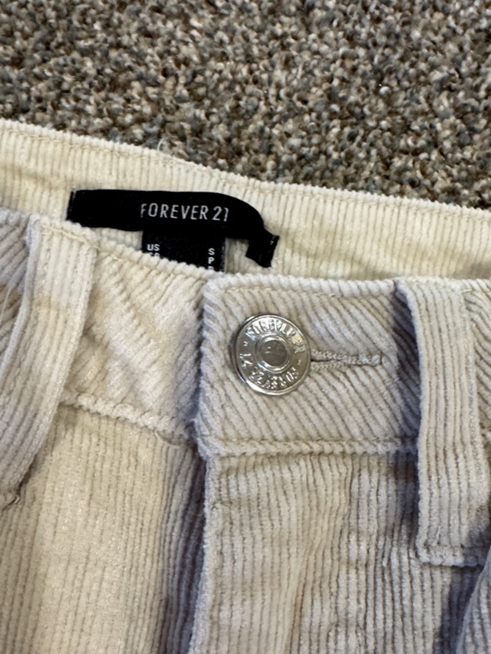 Forever 21 Cream Corduroy High-Rise Pants Flare Leg Embroidered Flowers Size S - Picture 7 of 11